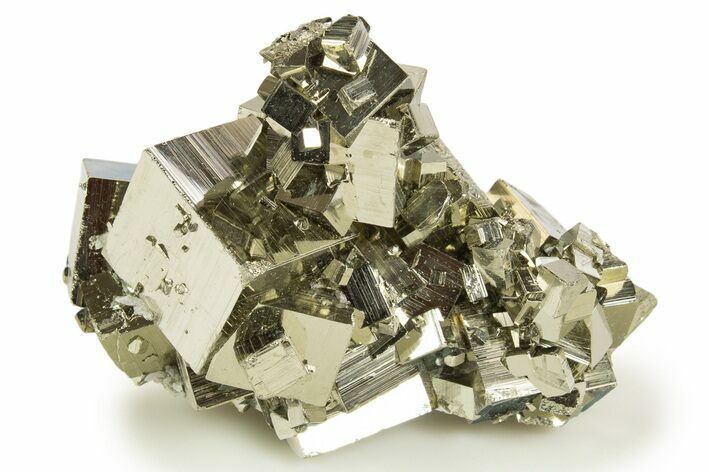 Gleaming Striated Cubic Pyrite Cluster - Peru #337367